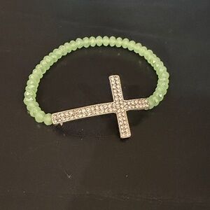 Green Beaded Cross Bracelet